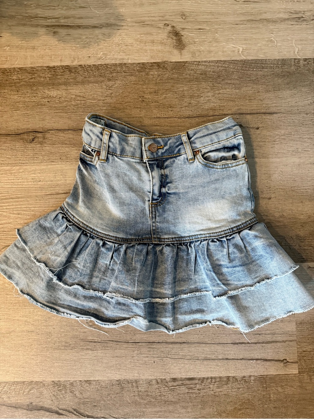 kidpik Light Blue Denim Ruffle Skirt